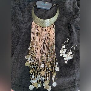 Beaded BOHEMIAN Necklace  Gold and Silver Accents with matching …